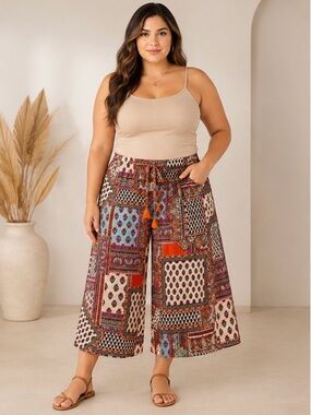 Soirée Women's Boho Wide-Leg Crop Pants - Size Large